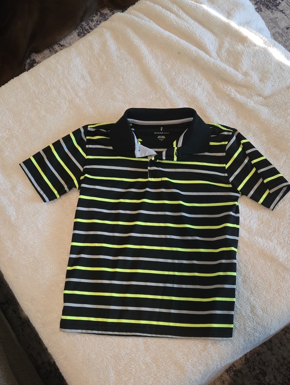 George Black Polo with Neon Yellow & White Stripes